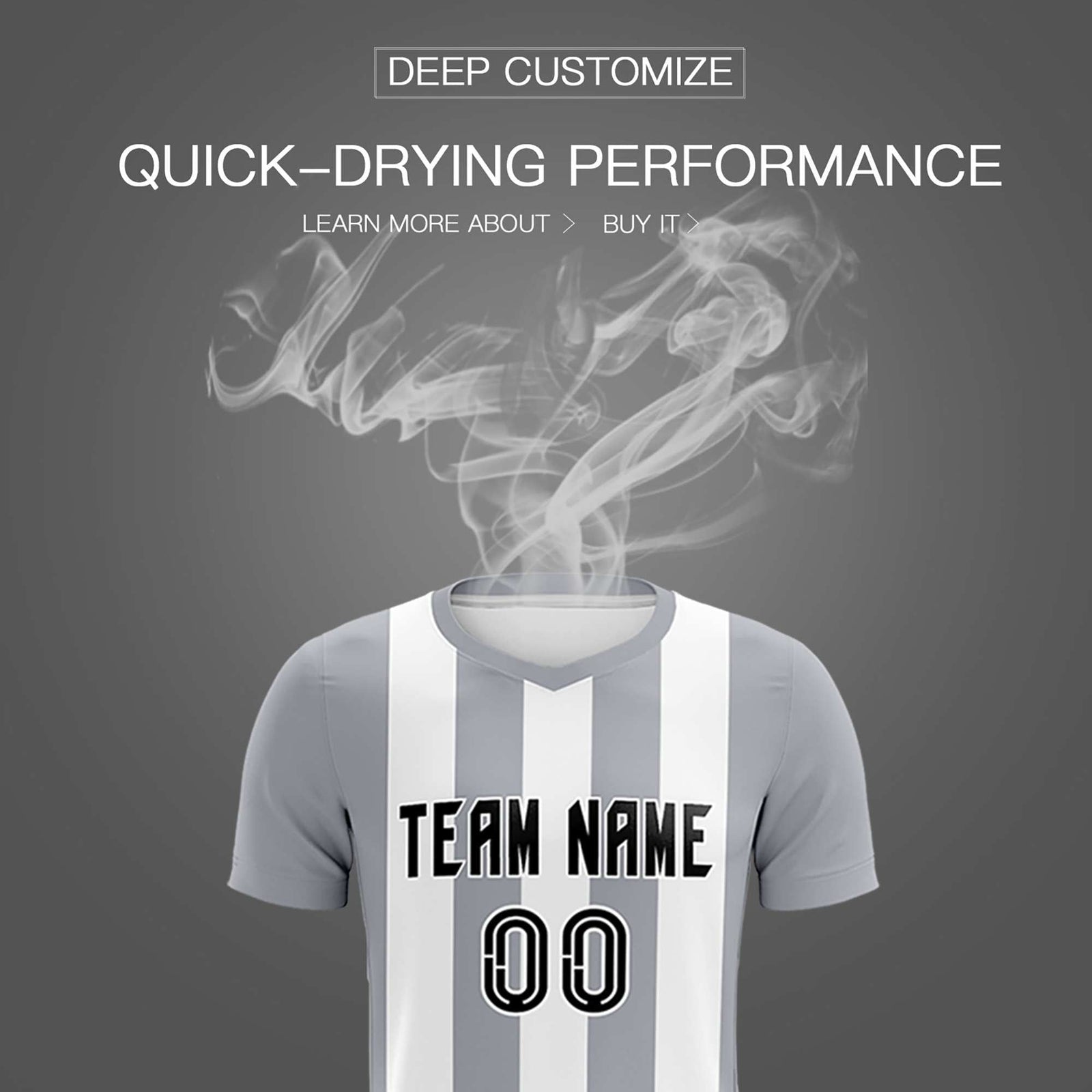 Custom White Gray Vertical Stripes Casual Outdoor Soccer Sets Jersey