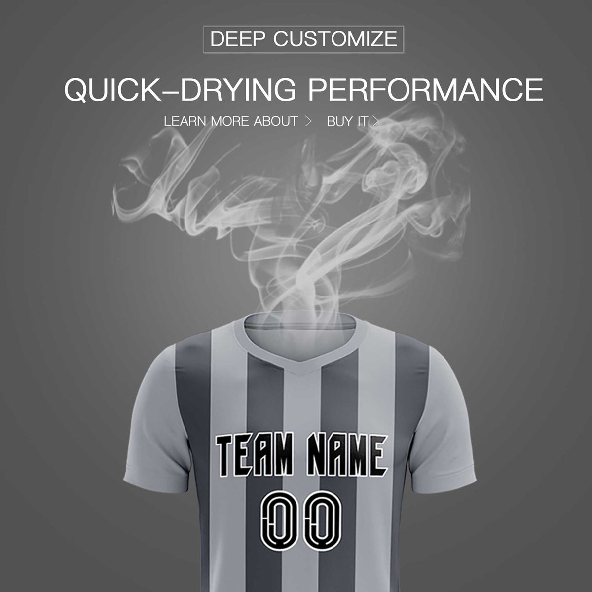 Custom Gray Dark Gray Vertical Stripes Casual Outdoor Soccer Sets Jersey