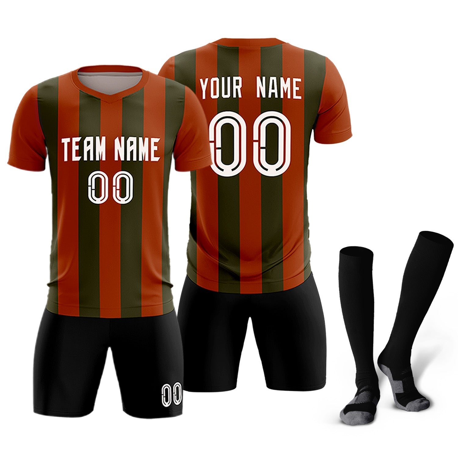 Custom Texas Orange Olive Vertical Stripes Casual Outdoor Soccer Sets Jersey