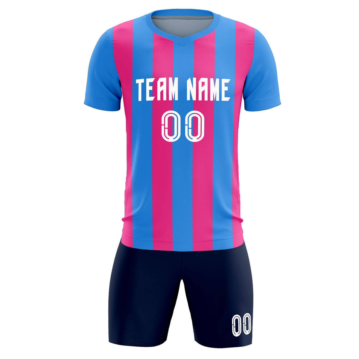 Custom Powder Blue Pink Vertical Stripes Casual Outdoor Soccer Sets Jersey