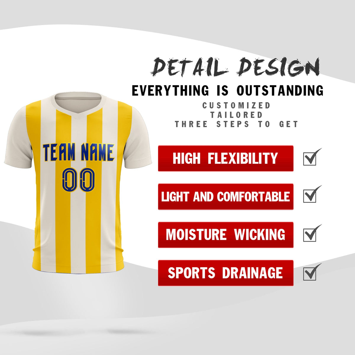 Custom Cream Gold Vertical Stripes Casual Outdoor Soccer Sets Jersey