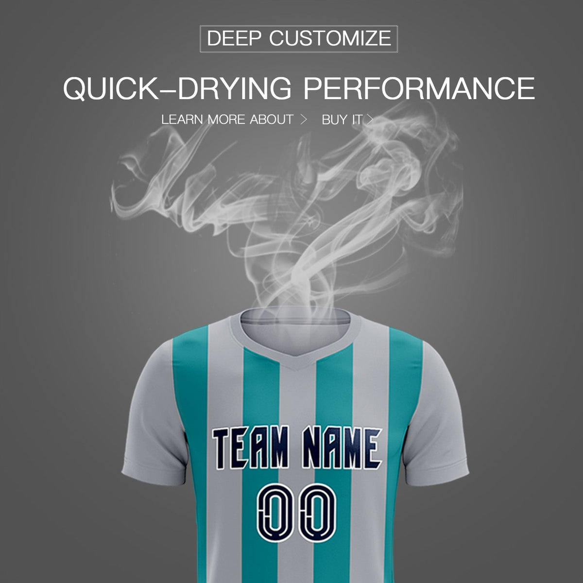 Custom Gray Aqua Vertical Stripes Casual Outdoor Soccer Sets Jersey