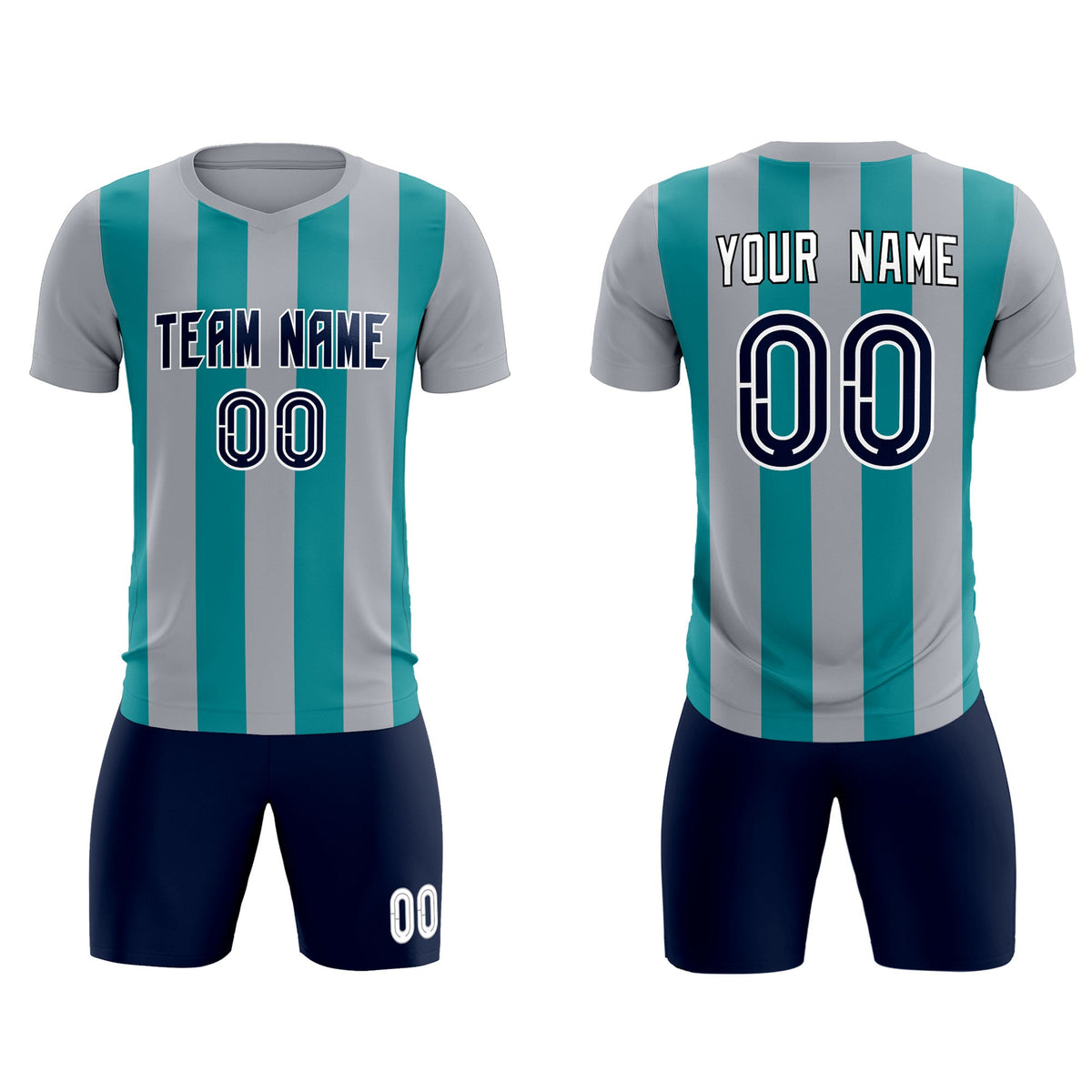 Custom Gray Aqua Vertical Stripes Casual Outdoor Soccer Sets Jersey