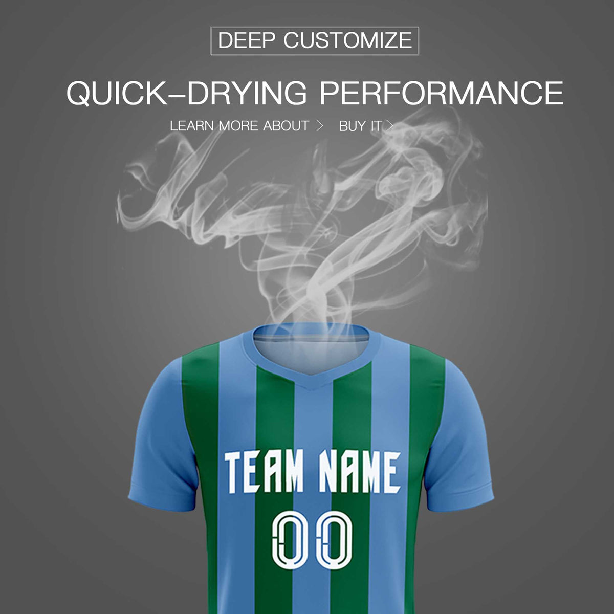 Custom Light Blue Kelly Green Vertical Stripes Casual Outdoor Soccer Sets Jersey