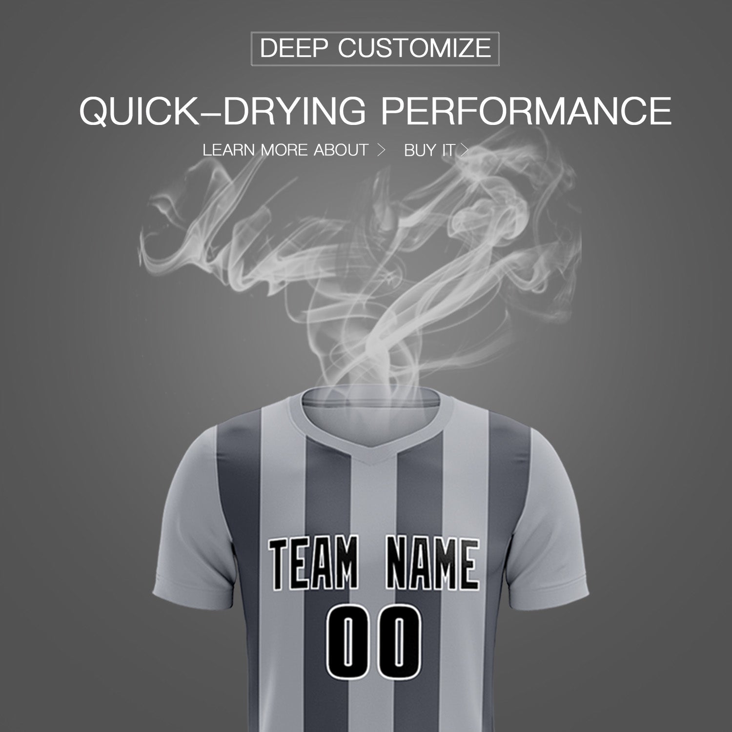 Custom Gray Dark Gray Vertical Stripes Casual Outdoor Soccer Sets Jersey