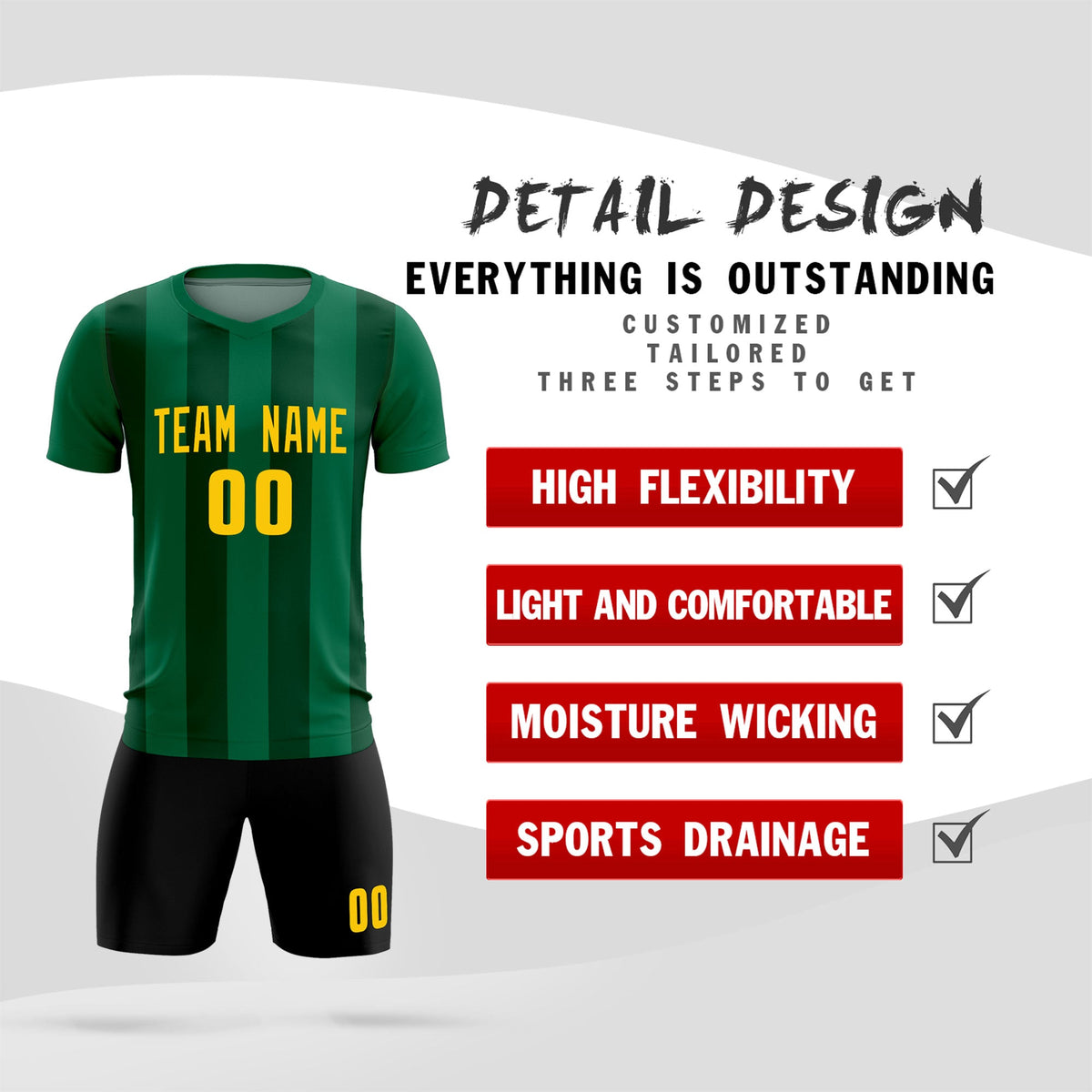 Custom Kelly Green Green Vertical Stripes Casual Outdoor Soccer Sets Jersey