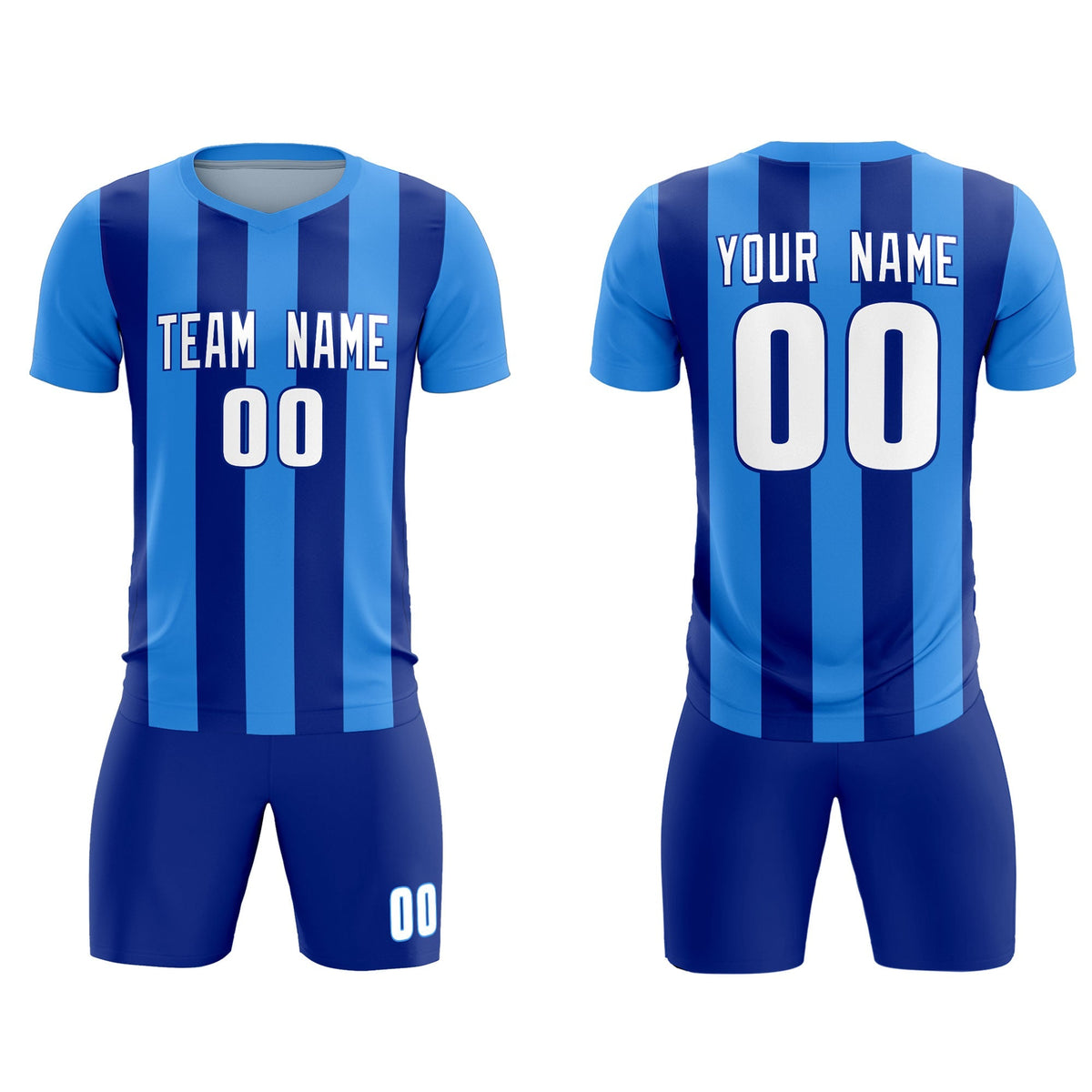 Custom Powder Blue Royal Vertical Stripes Casual Outdoor Soccer Sets Jersey