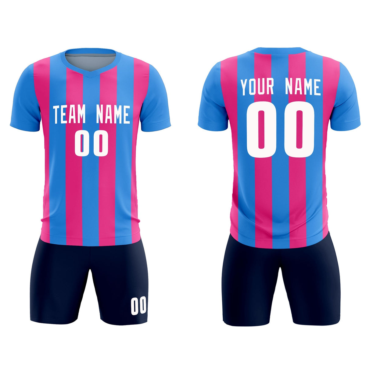 Custom Powder Blue Pink Vertical Stripes Casual Outdoor Soccer Sets Jersey