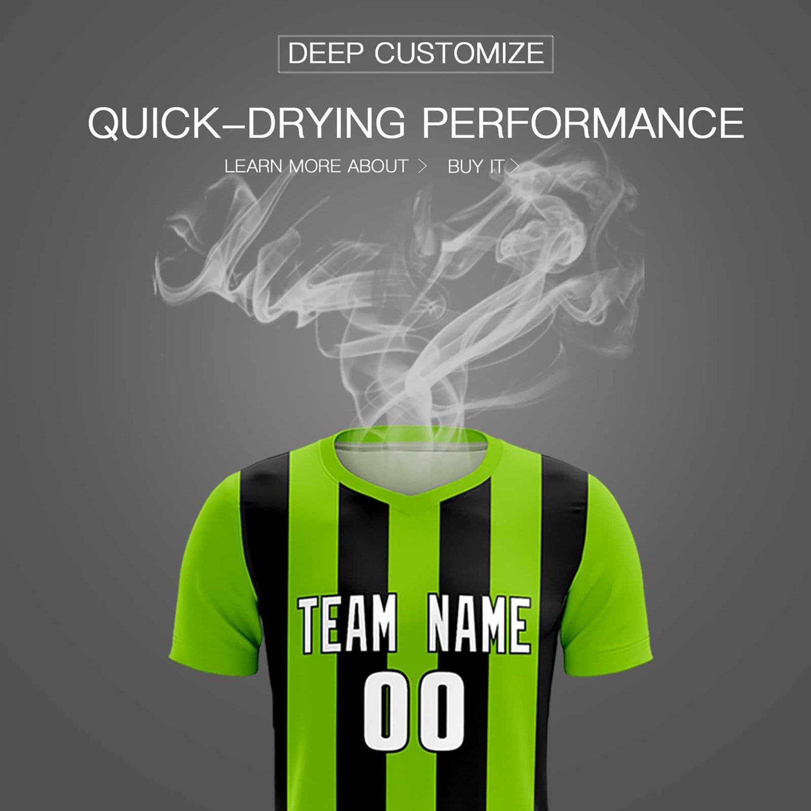 Custom Neon Green Black Vertical Stripes Casual Outdoor Soccer Sets Jersey