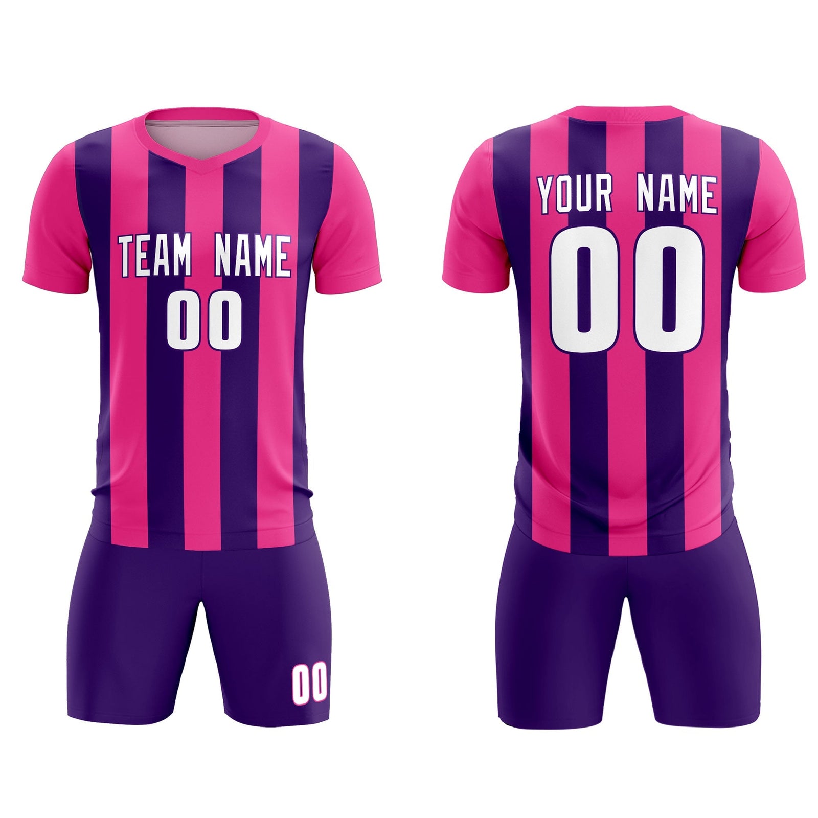 Custom Pink Purple Vertical Stripes Casual Outdoor Soccer Sets Jersey