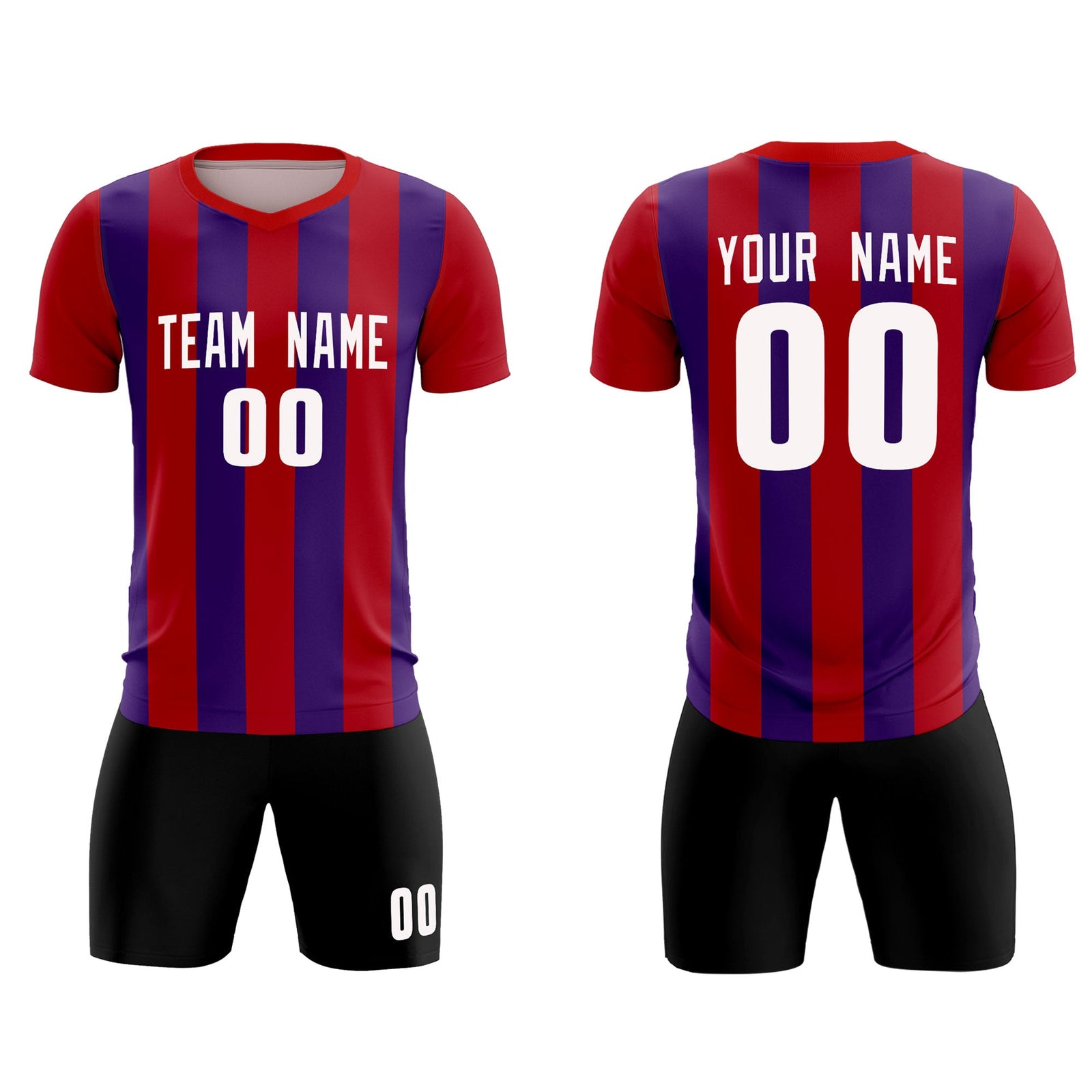 Custom Red Purple Vertical Stripes Casual Outdoor Soccer Sets Jersey