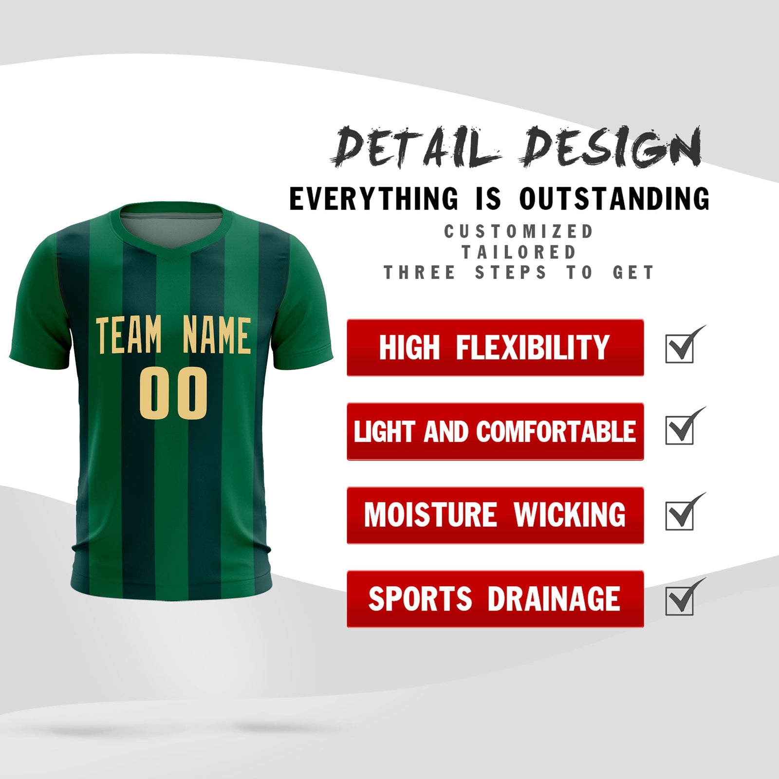 Custom Kelly Green Midnight Green Vertical Stripes Casual Outdoor Soccer Sets Jersey