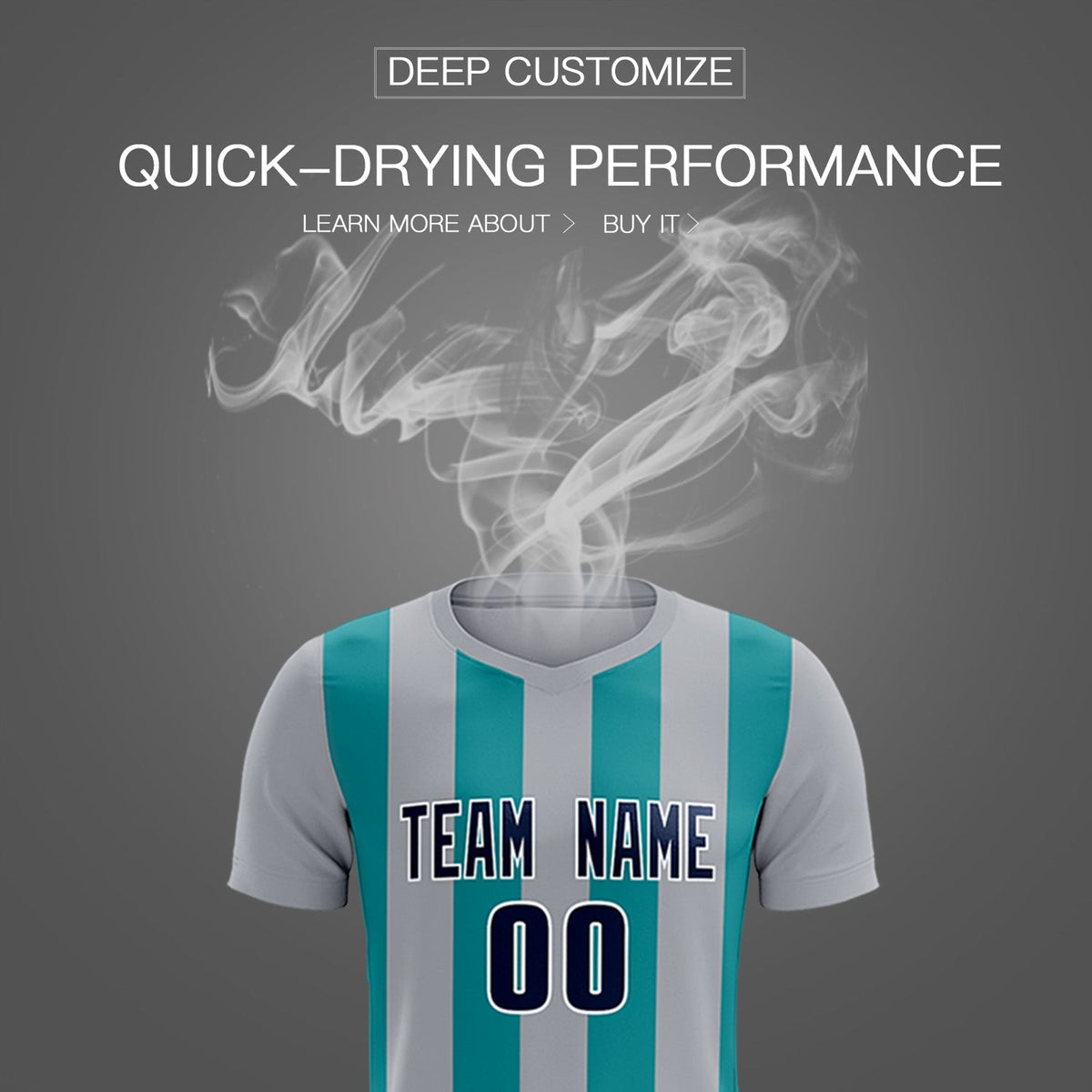 Custom Gray Aqua Vertical Stripes Casual Outdoor Soccer Sets Jersey