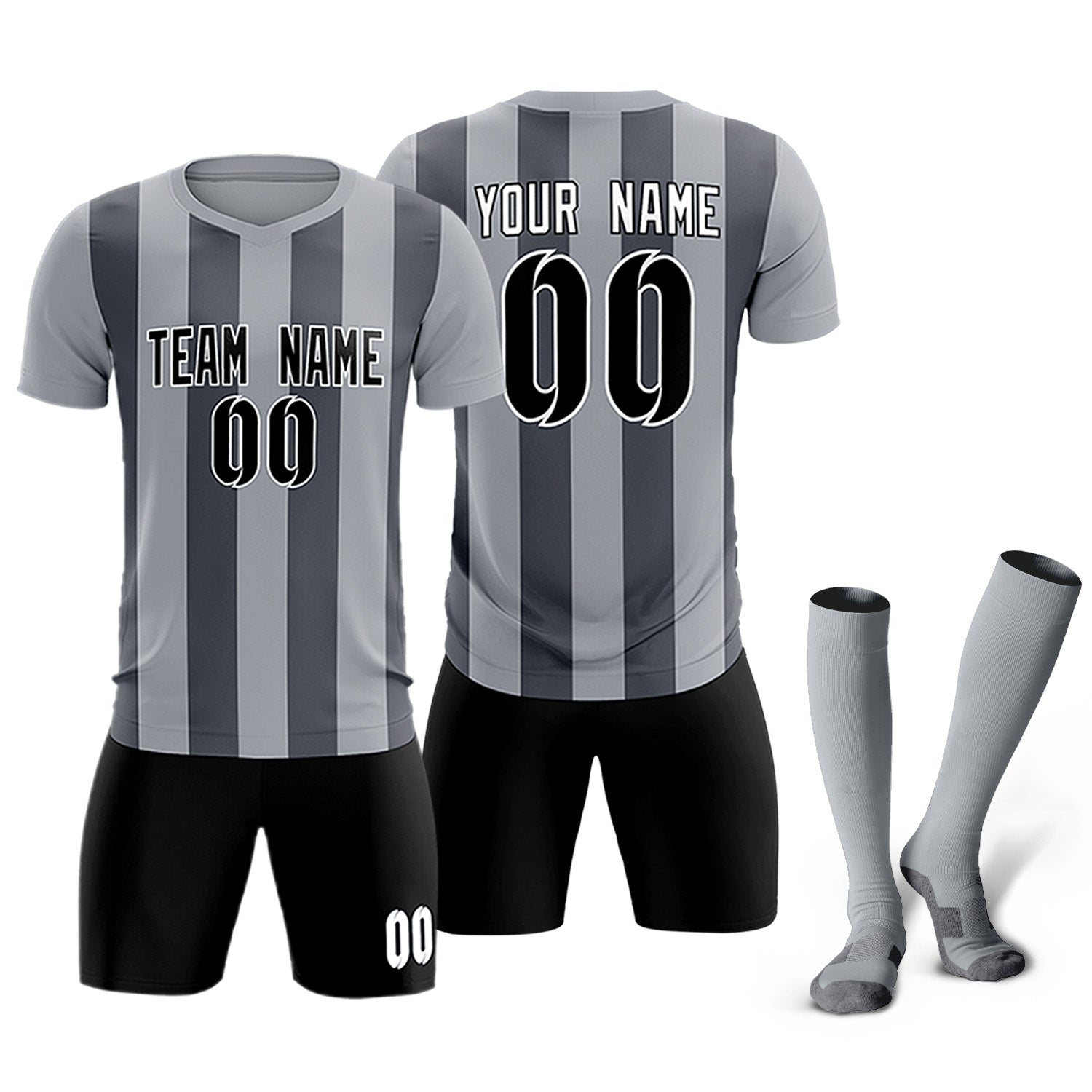 Custom Gray Dark Gray Vertical Stripes Casual Outdoor Soccer Sets Jersey