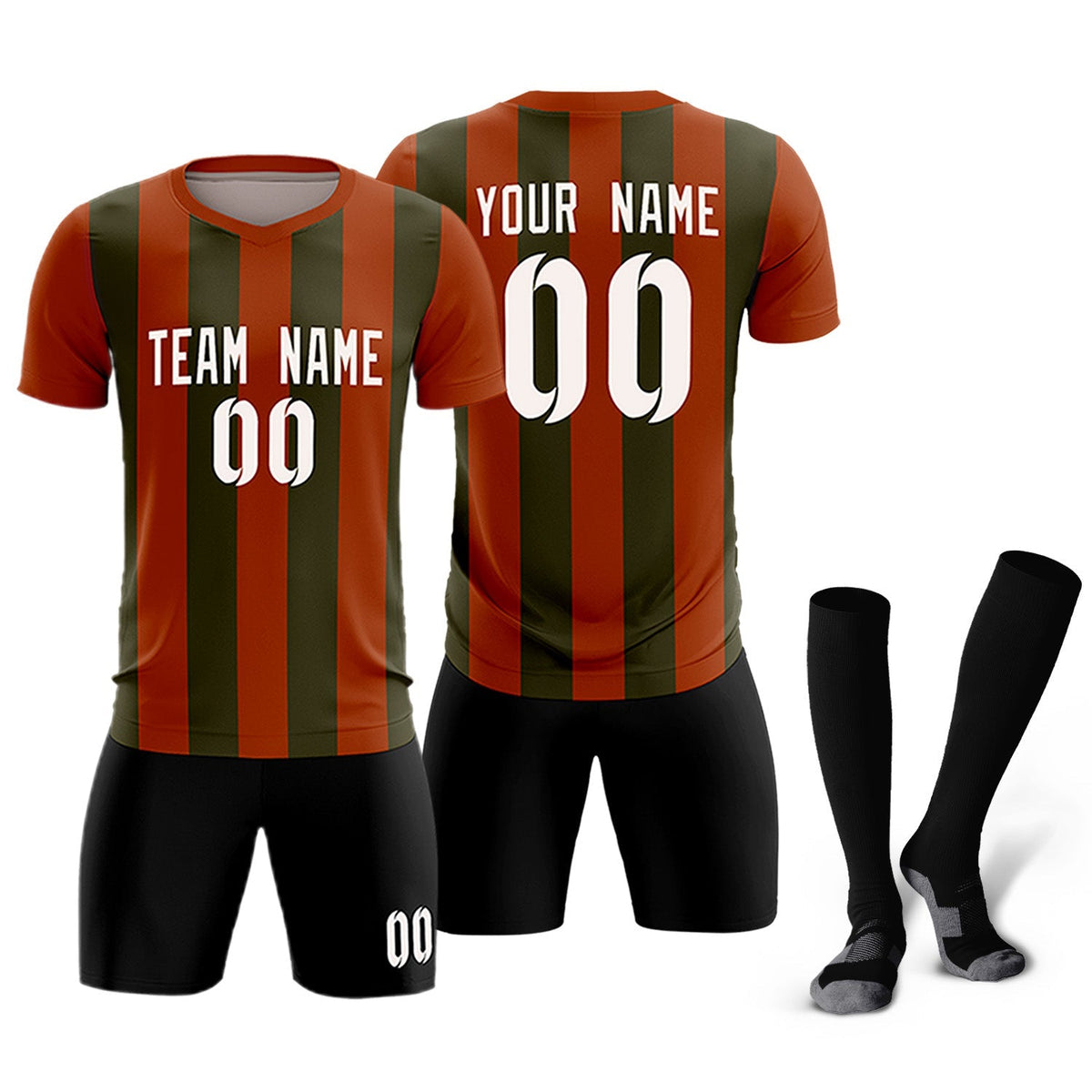 Custom Texas Orange Olive Vertical Stripes Casual Outdoor Soccer Sets Jersey