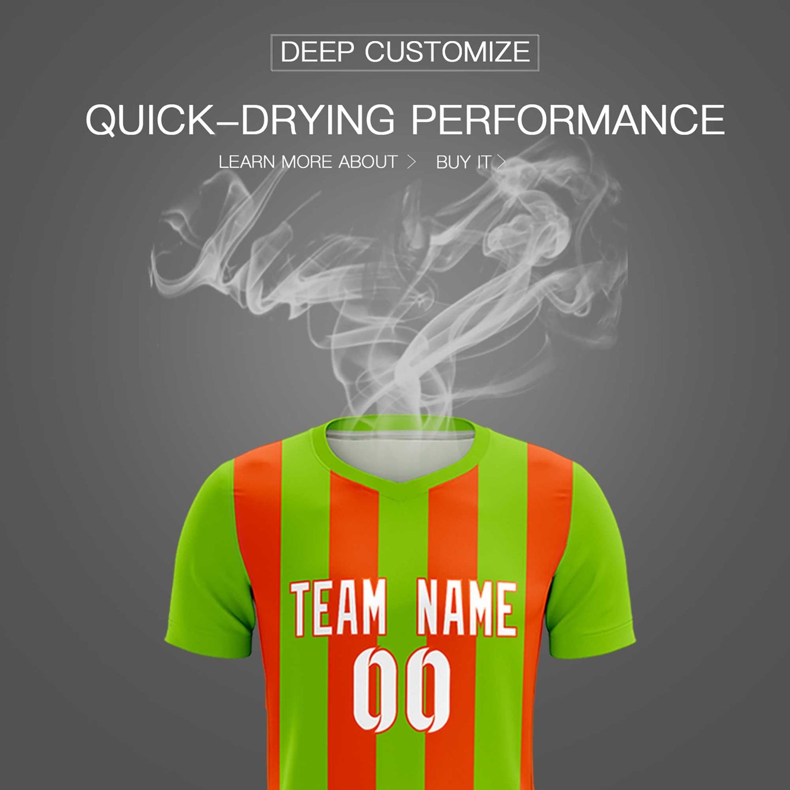 Custom Neon Green Orange Vertical Stripes Casual Outdoor Soccer Sets Jersey