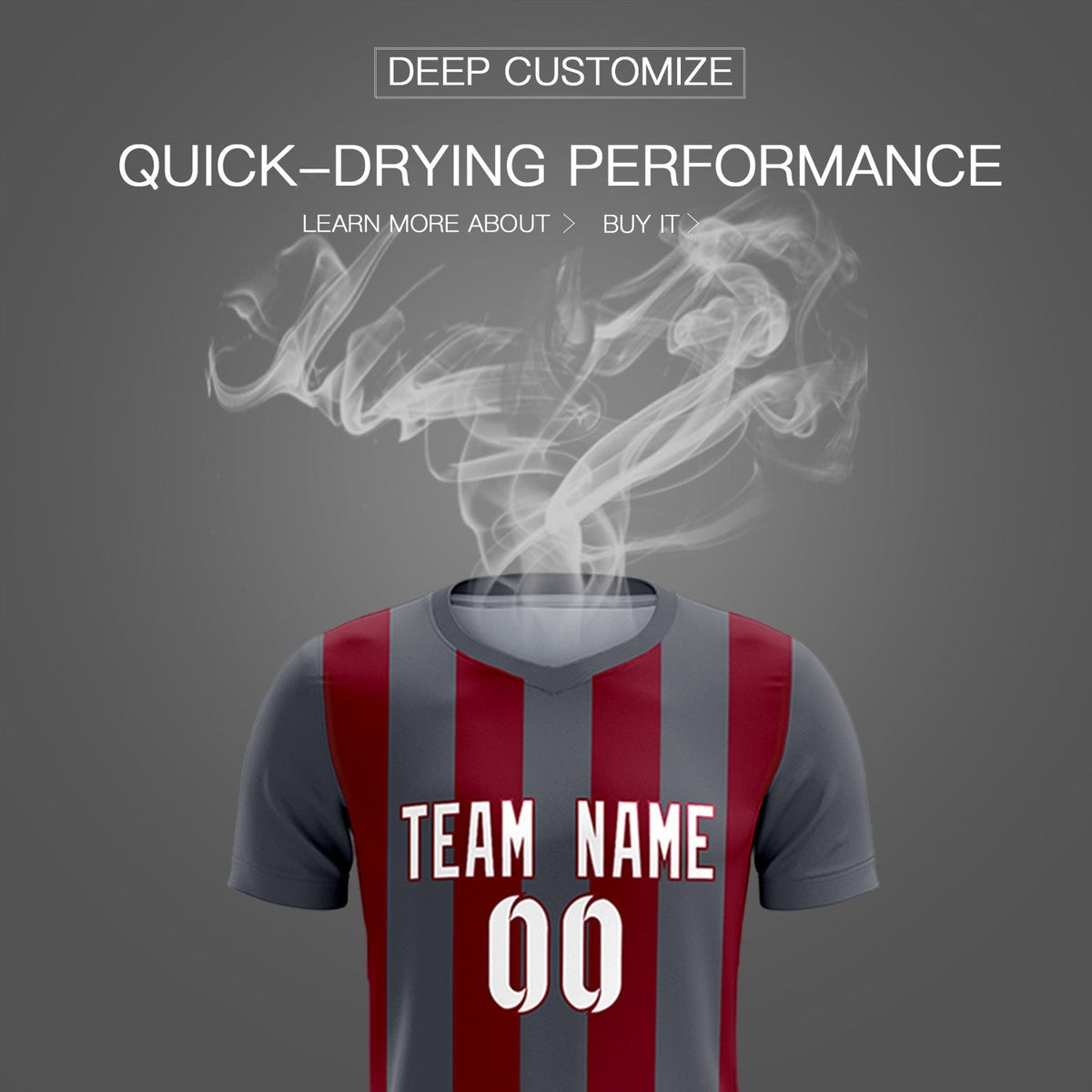 Custom Dark Gray Crimson Vertical Stripes Casual Outdoor Soccer Sets Jersey