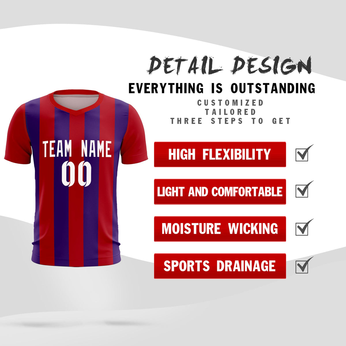 Custom Red Purple Vertical Stripes Casual Outdoor Soccer Sets Jersey