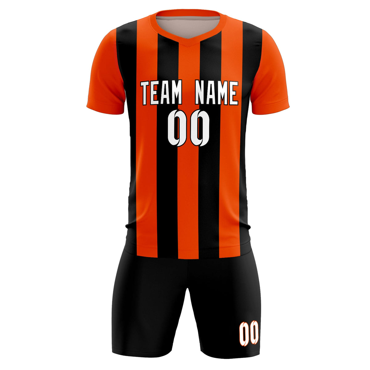 Custom Orange Black Vertical Stripes Casual Outdoor Soccer Sets Jersey
