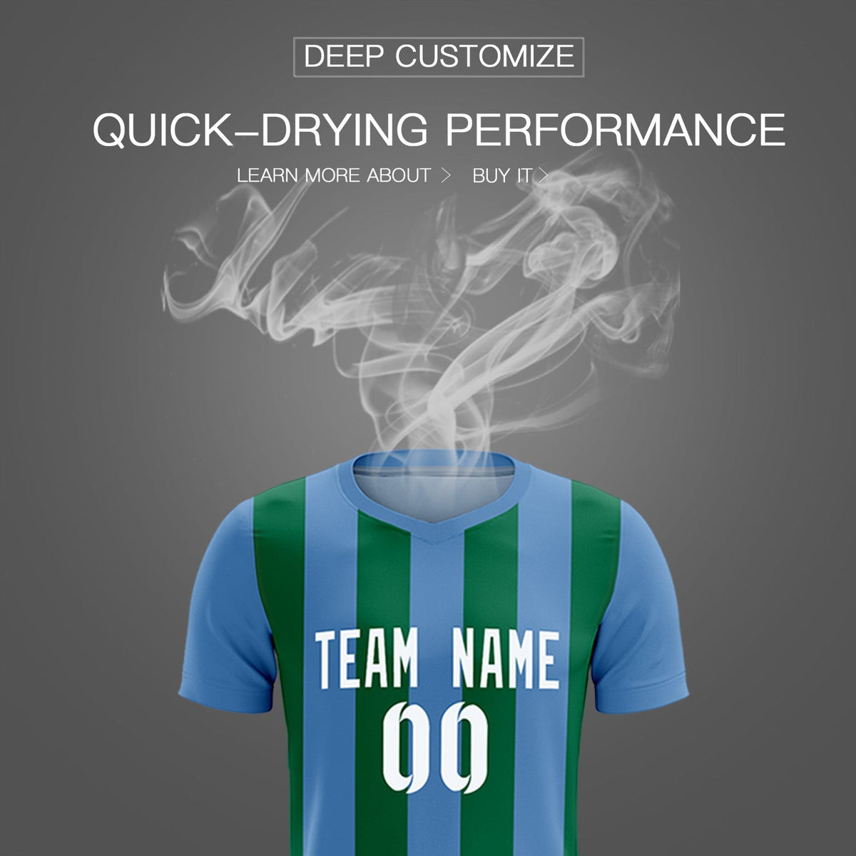 Custom Light Blue Kelly Green Vertical Stripes Casual Outdoor Soccer Sets Jersey