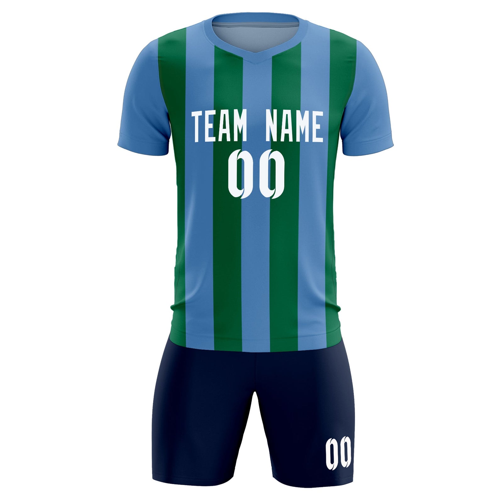 Custom Light Blue Kelly Green Vertical Stripes Casual Outdoor Soccer Sets Jersey