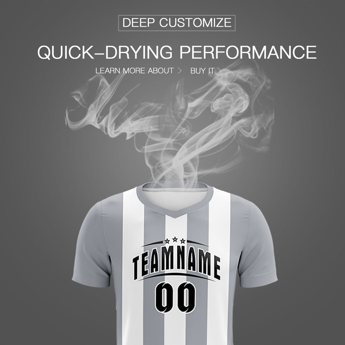 Custom White Gray Vertical Stripes Casual Outdoor Soccer Sets Jersey