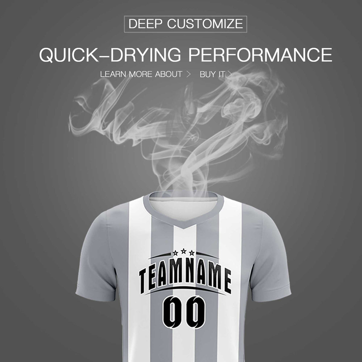 Custom White Gray Vertical Stripes Casual Outdoor Soccer Sets Jersey