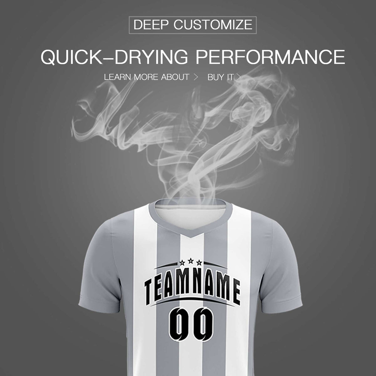 Custom White Gray Vertical Stripes Casual Outdoor Soccer Sets Jersey