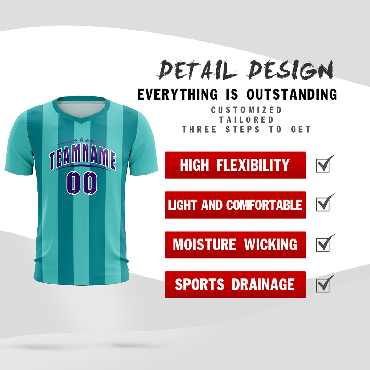 Custom Bright Green Aqua Vertical Stripes Casual Outdoor Soccer Sets Jersey