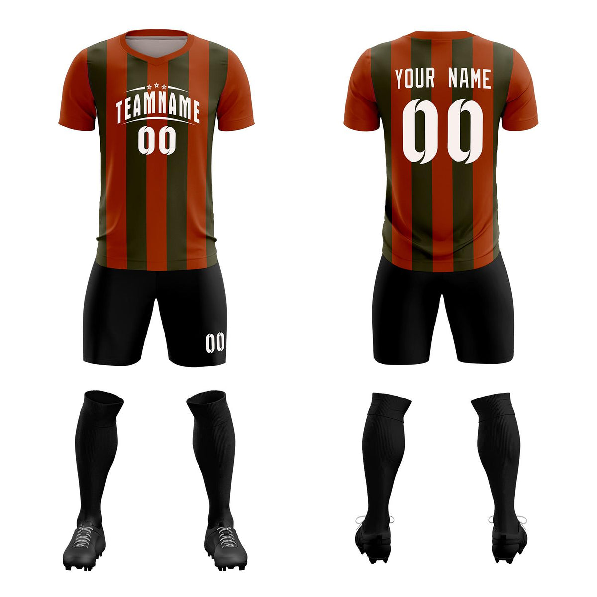 Custom Texas Orange Olive Vertical Stripes Casual Outdoor Soccer Sets Jersey