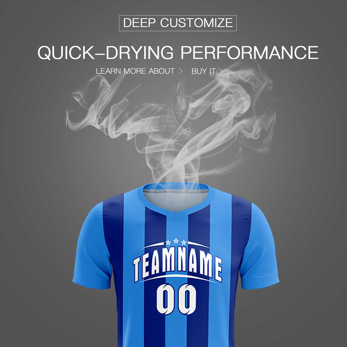 Custom Powder Blue Royal Vertical Stripes Casual Outdoor Soccer Sets Jersey