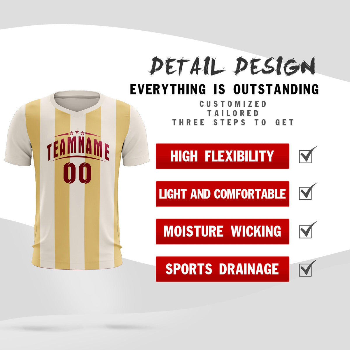 Custom Cream Khaki Vertical Stripes Casual Outdoor Soccer Sets Jersey