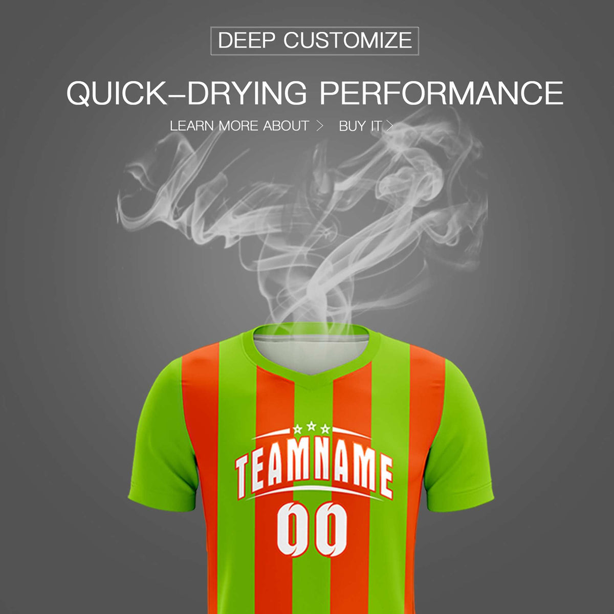 Custom Neon Green Orange Vertical Stripes Casual Outdoor Soccer Sets Jersey