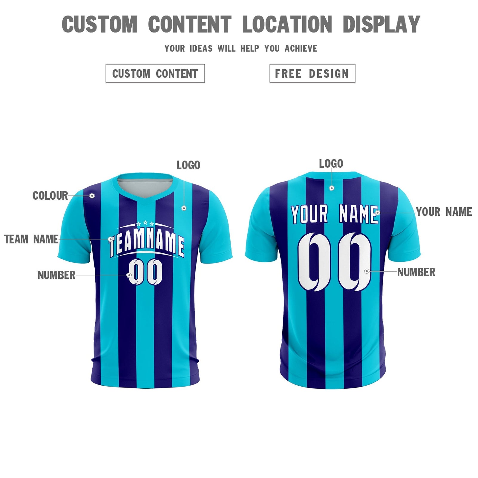 Custom Sky Blue Royal Vertical Stripes Casual Outdoor Soccer Sets Jersey