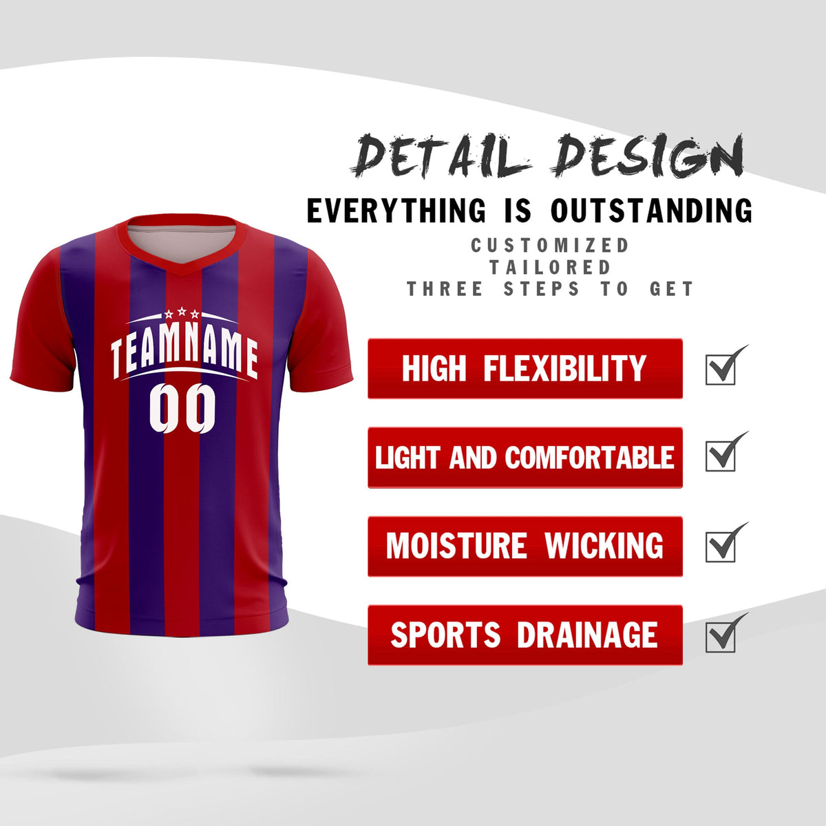 Custom Red Purple Vertical Stripes Casual Outdoor Soccer Sets Jersey