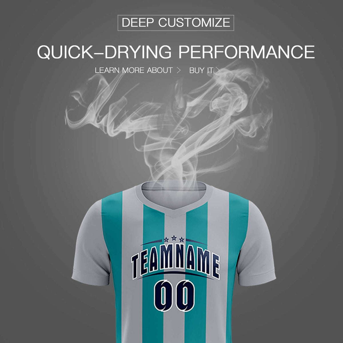 Custom Gray Aqua Vertical Stripes Casual Outdoor Soccer Sets Jersey