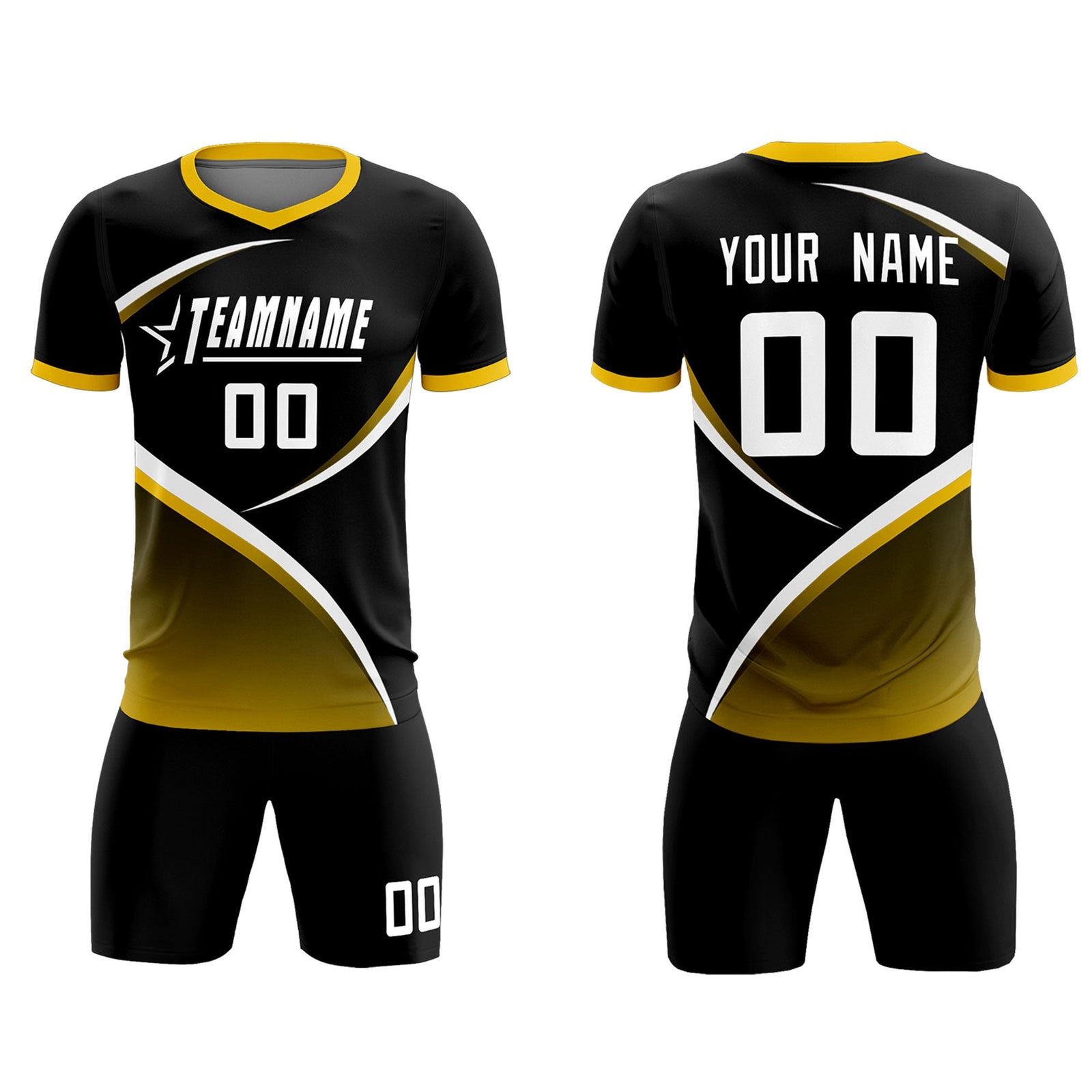 Custom Black Gold Color Block Training Uniform For Men Soccer Sets Jersey