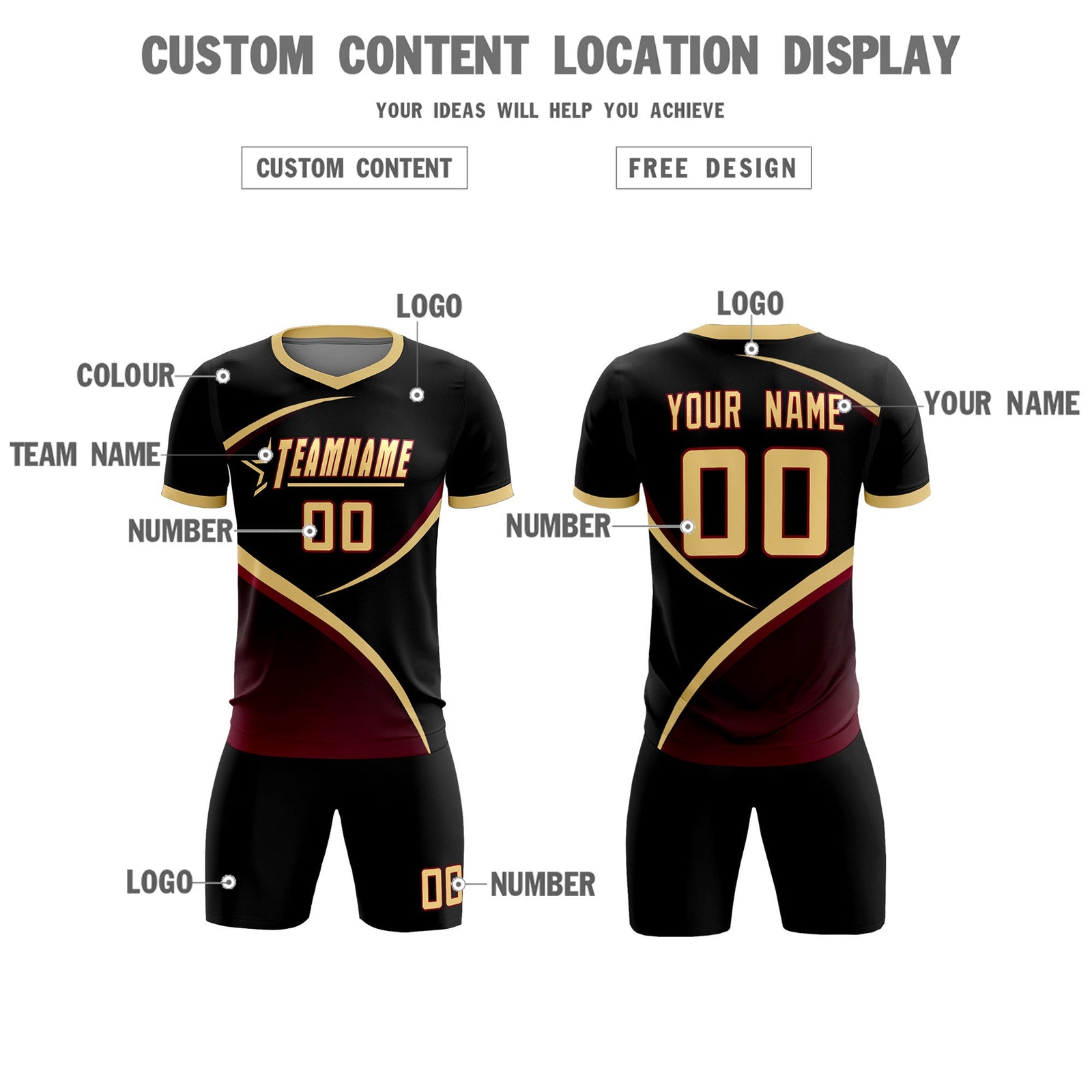 Custom Black Khaki Color Block Training Uniform For Men Soccer Sets Jersey