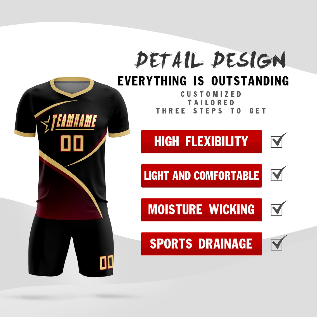 Custom Black Khaki Color Block Training Uniform For Men Soccer Sets Jersey