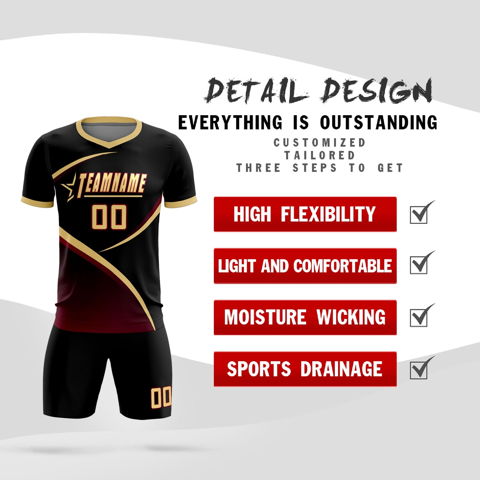 Custom Black Khaki Color Block Training Uniform For Men Soccer Sets Jersey