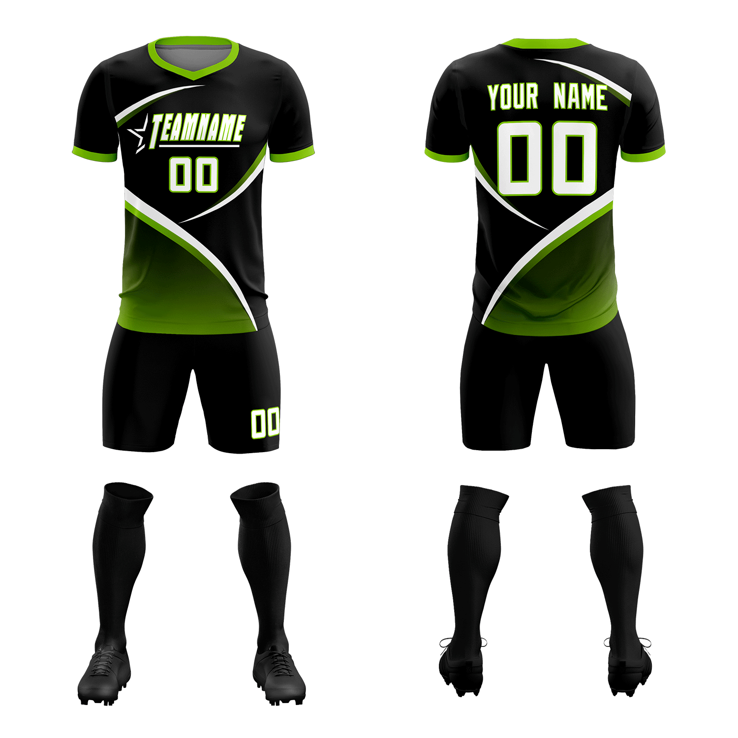 Custom Black Neon Green Color Block Training Uniform For Men Soccer Sets Jersey
