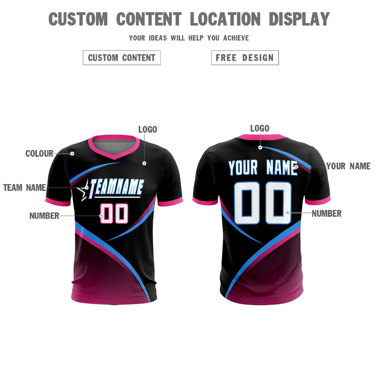 Custom Black Pink Color Block Training Uniform For Men Soccer Sets Jersey
