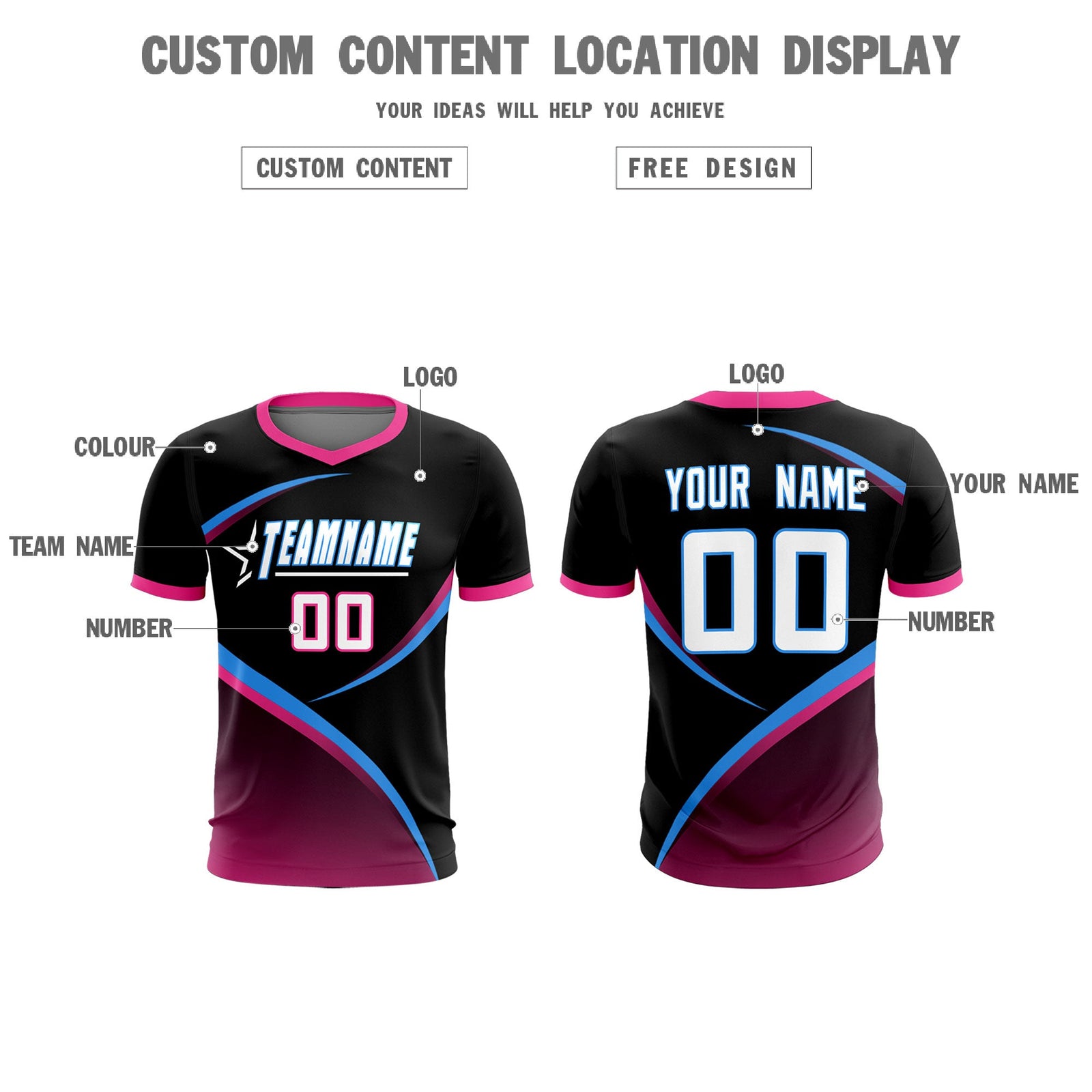 Custom Black Pink Color Block Training Uniform For Men Soccer Sets Jersey