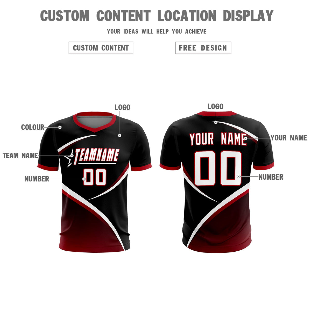 Custom Black Red Color Block Training Uniform For Men Soccer Sets Jersey