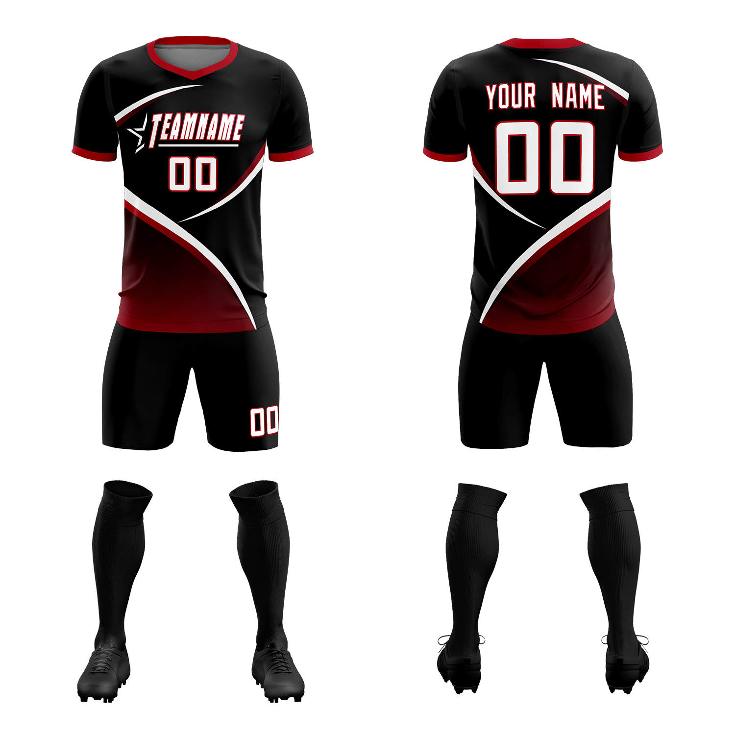 Custom Black Red Color Block Training Uniform For Men Soccer Sets Jersey