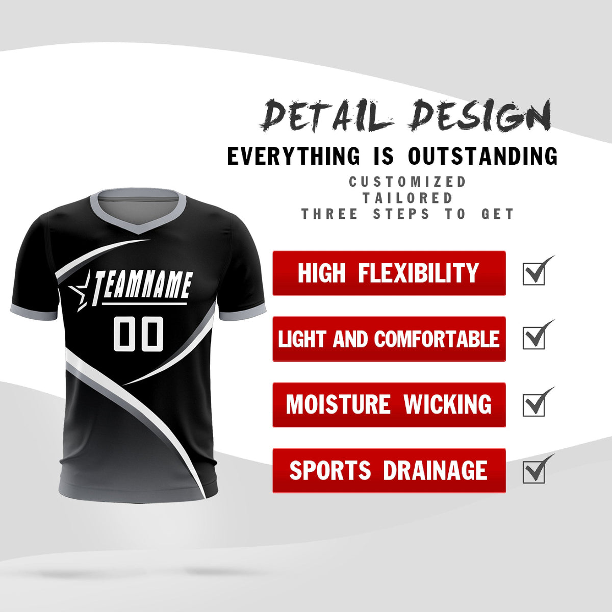 Custom Black Gray Color Block Training Uniform For Men Soccer Sets Jersey