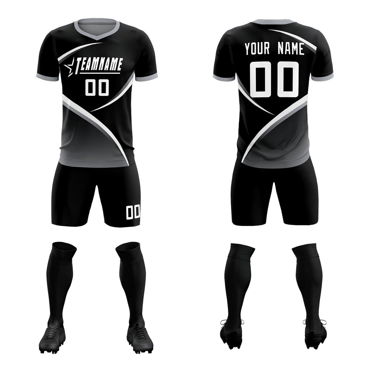 Custom Black Gray Color Block Training Uniform For Men Soccer Sets Jersey