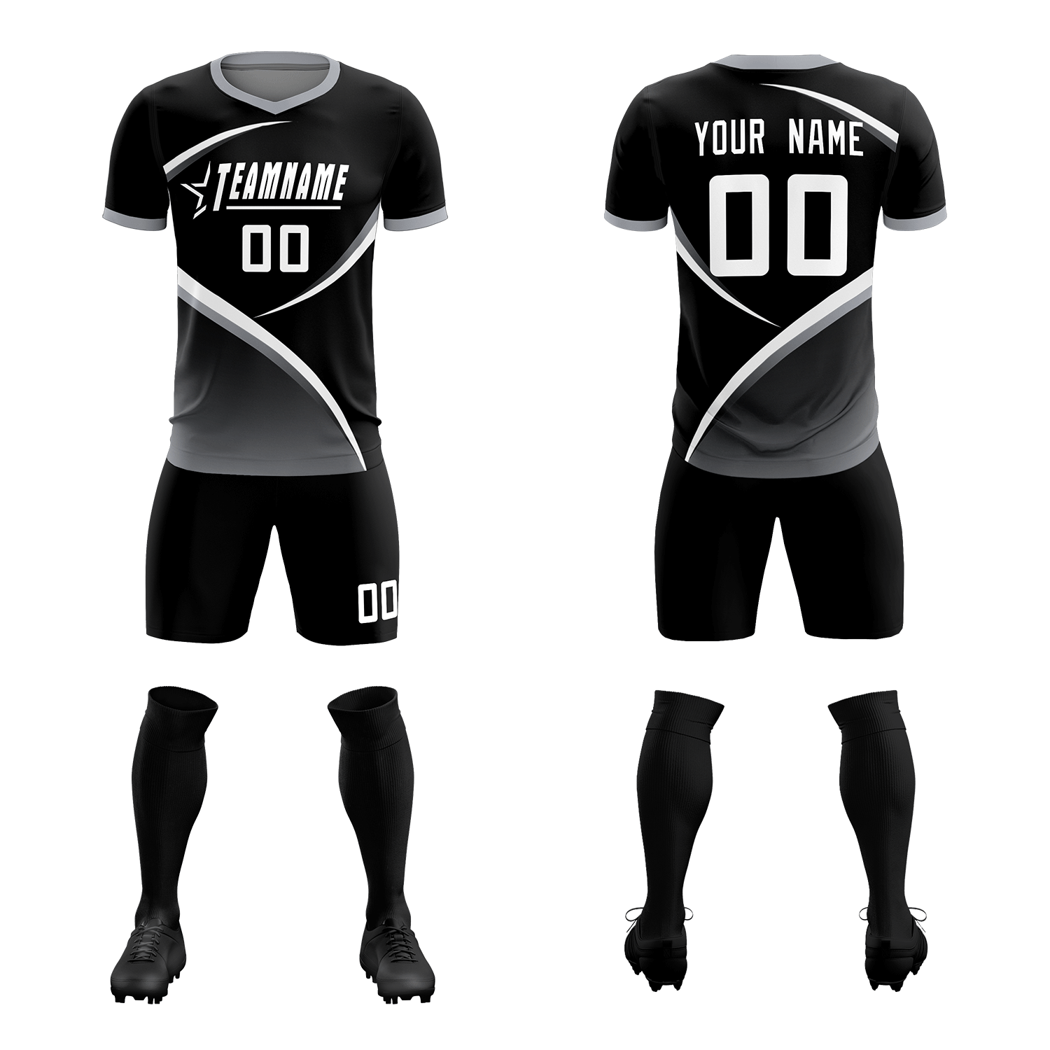 Custom Black Gray Color Block Training Uniform For Men Soccer Sets Jersey