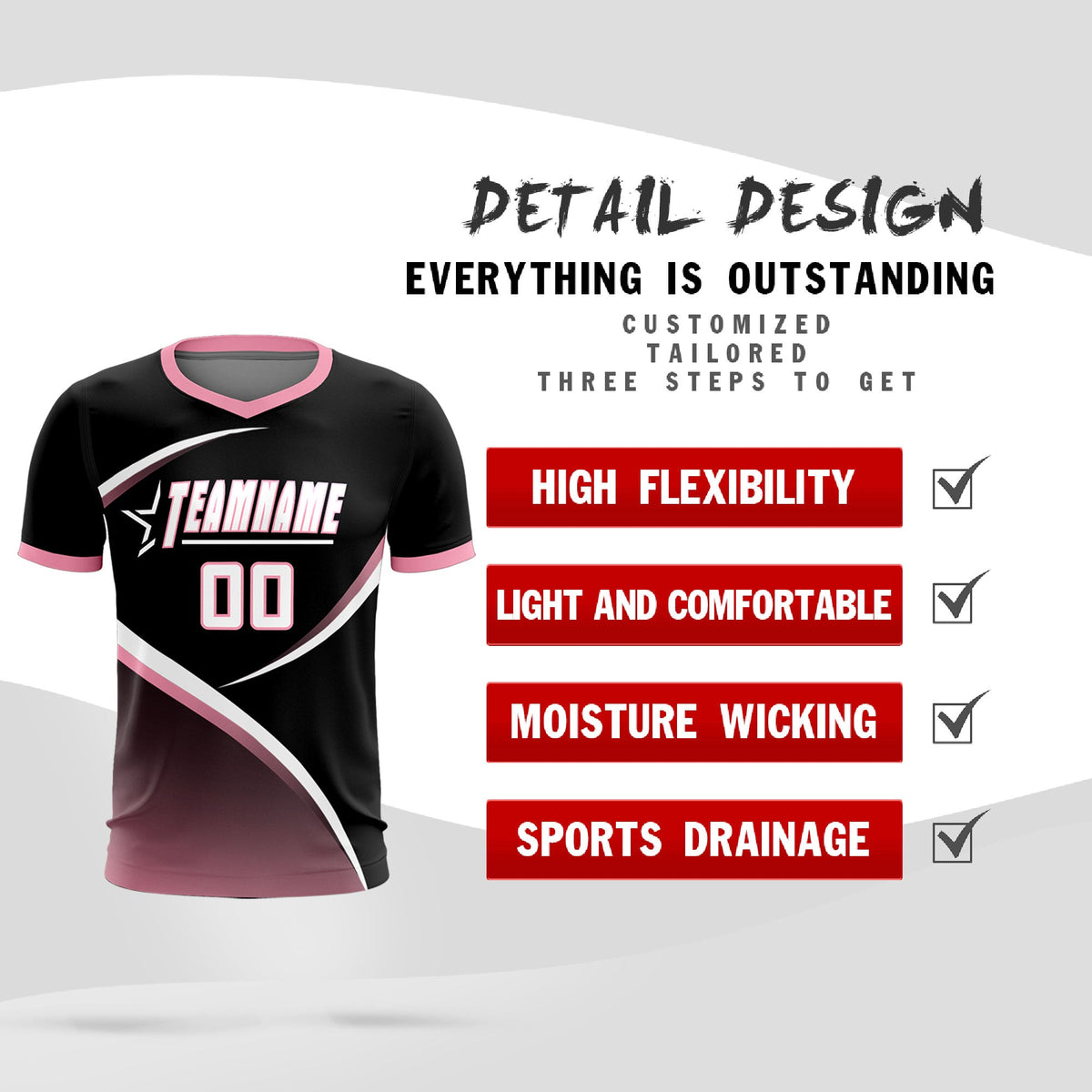Custom Black Light Pink Color Block Training Uniform For Men Soccer Sets Jersey