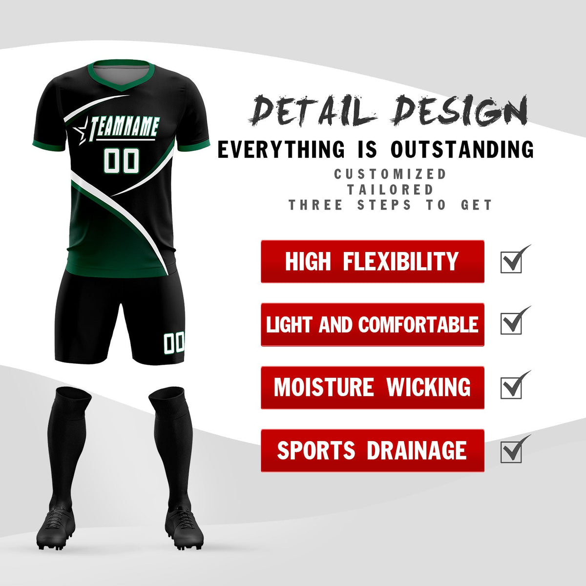 Custom Black Kelly Green Color Block Training Uniform For Men Soccer Sets Jersey